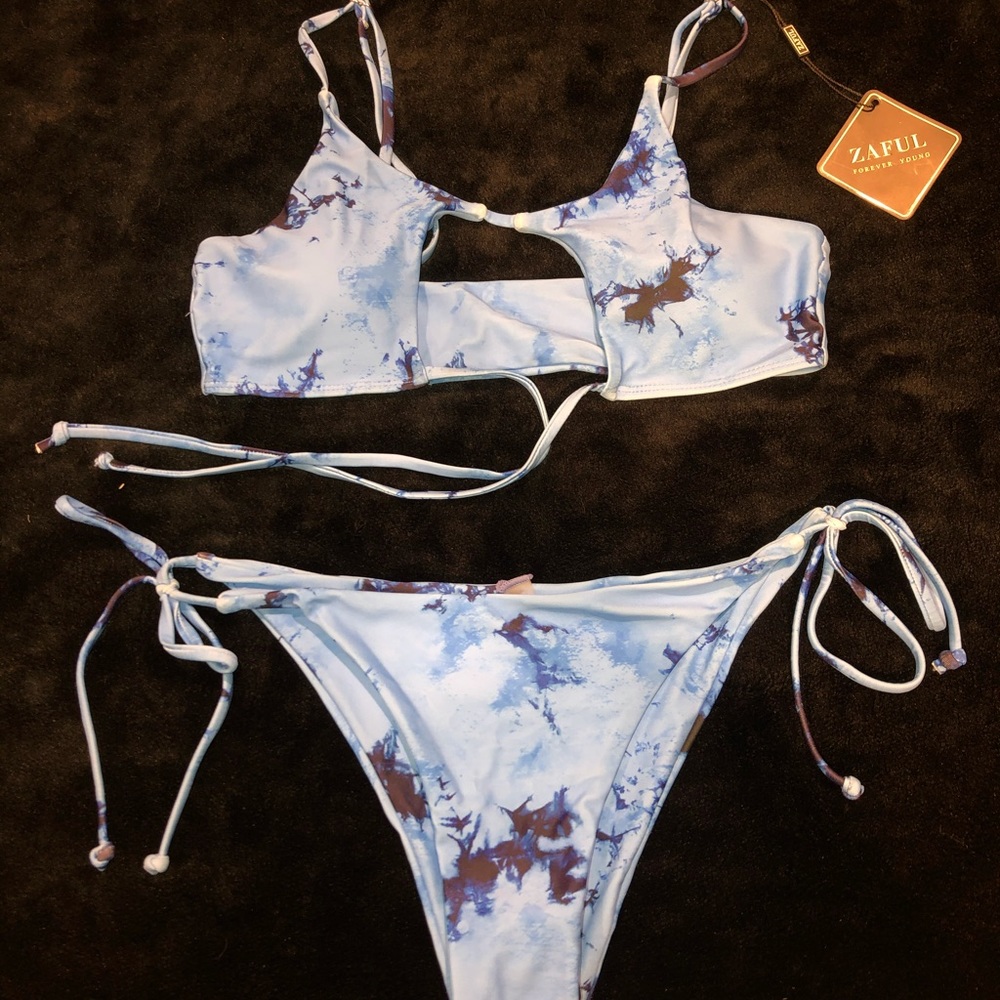 Blue tie dye bathing suit
